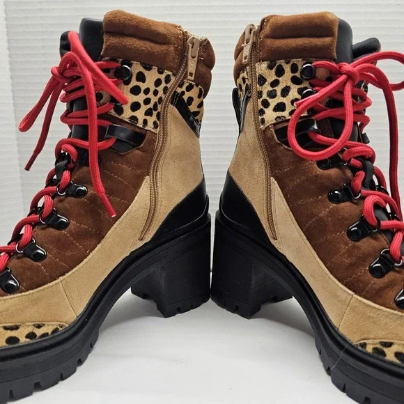Gianni Bini Squad Goals Sz 6M Cheetah Calf Hair  Lace Up Lug Sole Boots - Picture 5 of 10